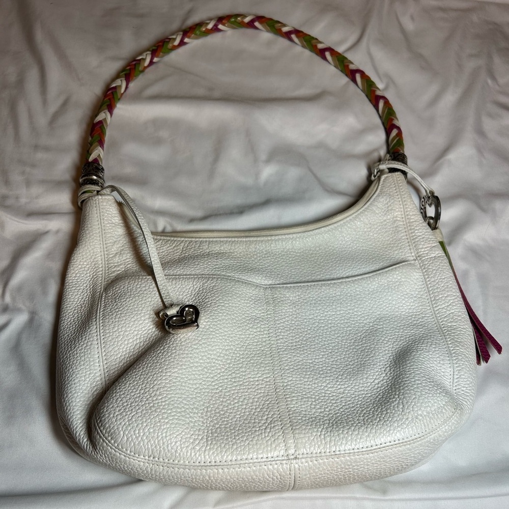 Brighton White Leather Women's Slouchy Bag with Braided Handle EUC